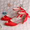 Scarpe da sposa con nastro di strass scarpe da donna per banchetti a bocca di pesce scarpe da damigella d'onore rosse - Pagina 5