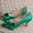 Scarpe da sposa con farfalla in raso, scarpe da damigella d'onore verdi con tacco a spillo con tacco a spillo