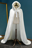 Mantello lungo con cappuccio invernale caldo scialle di peluche mantello spesso bianco
