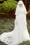Vestito da sposa Tulle Vita naturale Perline Maniche lunghe A-line