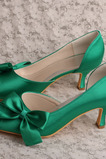 Scarpe da sposa con farfalla in raso, scarpe da damigella d'onore verdi con tacco a spillo con tacco a spillo