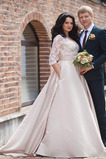 Vestito da sposa Coda a Strascico Cappella A-line Satin Pulsante