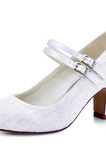 Scarpe da sposa con tacco spesso in pizzo bianco scarpe da sposa con tacco alto e punta tonda scarpe da damigella d'onore