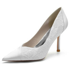 Scarpe da sposa in pizzo bianco scarpe da sposa con strass scarpe da damigella d'onore con strass a spillo da donna