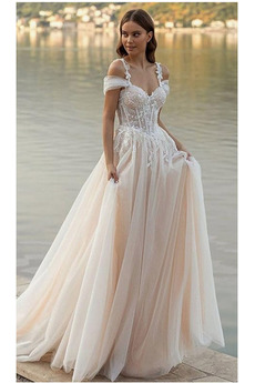 Abito da sposa Tulle Primavera Vita naturale Fuori dalla spalla