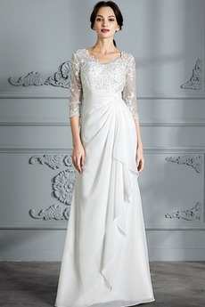Vestito da sposa Maniche lunghe 3/4 Perline Elegante Maglietta