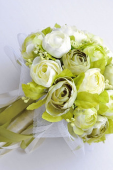Bianco camelia verde Fiori coreani della simulazione della sposa per il matrimonio in mano