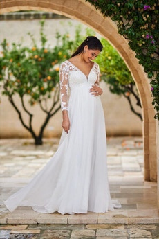 Abito da sposa Maniche lunghe Perline Elegante Sala Premaman Lungo