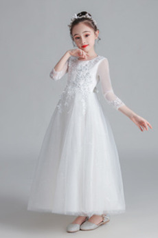 Vestito dalla bambina Matrimonio Inverno Perline Vendita Maniche lunghe
