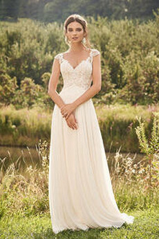 Abito da nozze Elegante Lunghezza piano Pizzo Chiffon Scollo a v