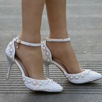 Sandali tacco alto sandali di strass con perline scarpe da sposa bianche - Pagina 3