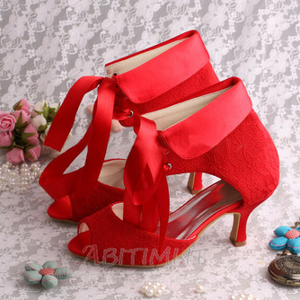 Stivali da donna rossi scarpe da sposa in pizzo con tacco a spillo da sposa - Pagina 5