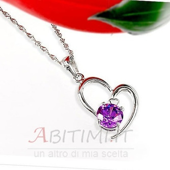 Collana d'argento e pendente d'argento a forma di cuore viola delle donne - Pagina 3