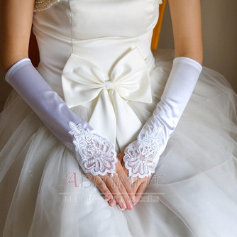 Guanti di nozze lunghi in raso elastico bianco vintage perline - Pagina 1