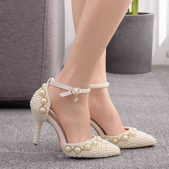 Sandali tacco alto sandali di strass con perline scarpe da sposa bianche - Pagina 5