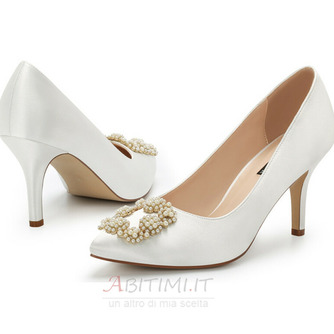 Scarpe da sposa con tacco alto a punta di perle scarpe da sposa in raso bianco - Pagina 1