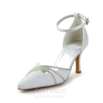 Scarpe da sposa in pizzo bianco scarpe da sposa con strass scarpe da damigella d'onore con strass a spillo da donna - Pagina 1