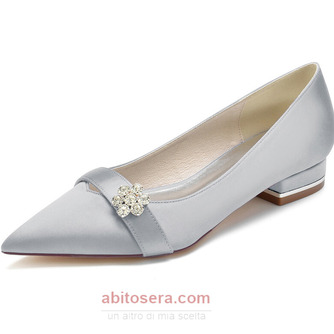 Scarpe da sposa bianche con tacco spesso a bocca bassa, tacchi alti in raso semplici 3CM - Pagina 4