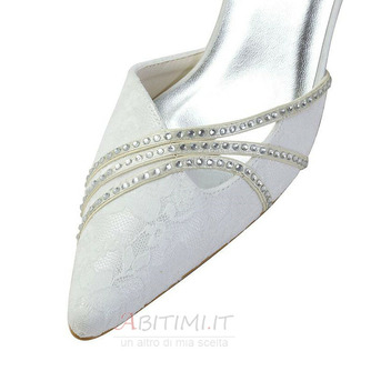 Scarpe da sposa in pizzo bianco scarpe da sposa con strass scarpe da damigella d'onore con strass a spillo da donna - Pagina 3