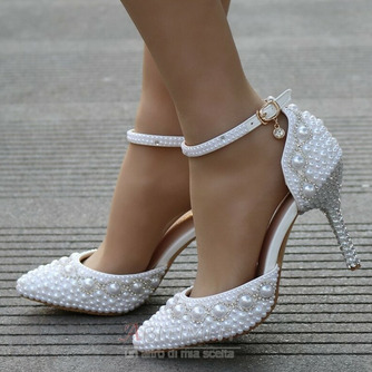 Sandali tacco alto sandali di strass con perline scarpe da sposa bianche - Pagina 1