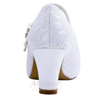 Scarpe da sposa con tacco spesso in pizzo bianco scarpe da sposa con tacco alto e punta tonda scarpe da damigella d'onore - Pagina 5