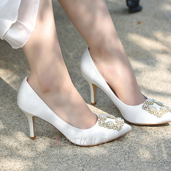 Scarpe da sposa con tacco alto a punta di perle scarpe da sposa in raso bianco - Pagina 3