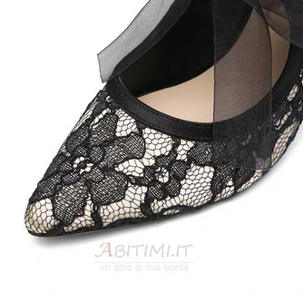 Scarpe da sposa in pizzo nero scarpe con tacco alto con fiocco e scarpe da festa con cinturino a punta - Pagina 3