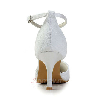 Scarpe da sposa in pizzo bianco scarpe da sposa con strass scarpe da damigella d'onore con strass a spillo da donna - Pagina 4