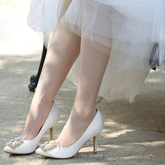 Scarpe da sposa con tacco alto a punta di perle scarpe da sposa in raso bianco - Pagina 2