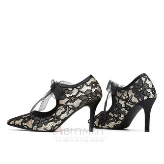 Scarpe da sposa in pizzo nero scarpe con tacco alto con fiocco e scarpe da festa con cinturino a punta - Pagina 2
