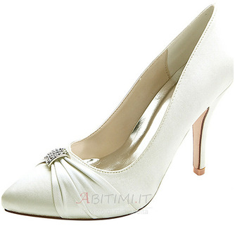 Scarpe da sposa a punta da donna scarpe in raso con strass tacco alto moda - Pagina 1