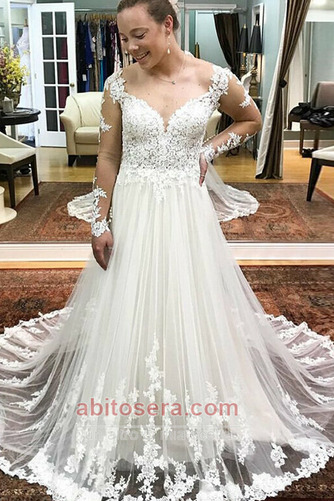 Abito da sposa Tulle Sala Lungo Maniche illusione Applicato Chiusura lampo - Pagina 1