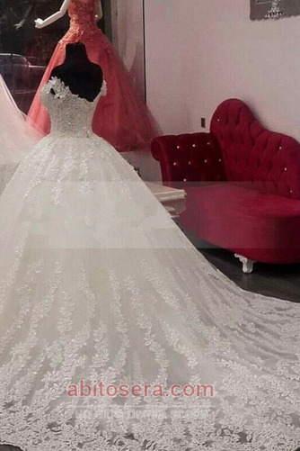 Abito da sposa Pizzo Coda a Strascico Cappella A-line Sovrapposizione di pizzo - Pagina 3