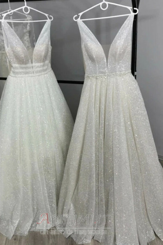 Vestito da sposa Scollo a v Senza maniche Sala Lunghezza piano - Pagina 1