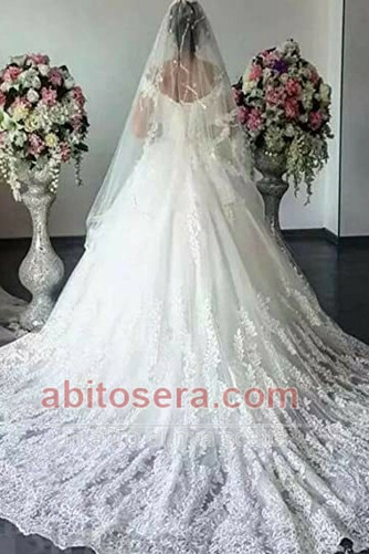 Abito da sposa Pizzo Coda a Strascico Cappella A-line Sovrapposizione di pizzo - Pagina 2