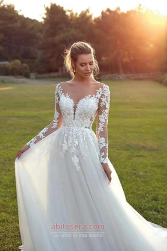 Abito da sposa Tulle Delicato Maniche illusione Pera Paletta A-line - Pagina 3