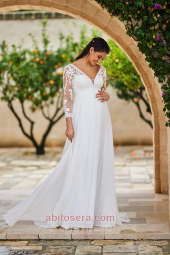 Abito da sposa Maniche lunghe Perline Elegante Sala Premaman Lungo - Pagina 1