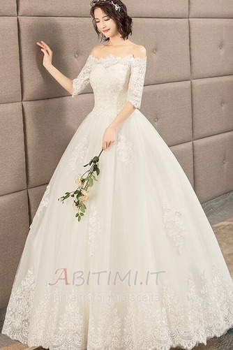 Abito da sposa Pizzo Allacciare A-line Triangolo invertito Maniche mezze - Pagina 3