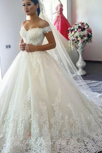 Abito da sposa Pizzo Coda a Strascico Cappella A-line Sovrapposizione di pizzo - Pagina 1