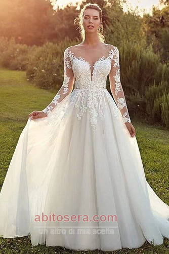 Abito da sposa Tulle Delicato Maniche illusione Pera Paletta A-line - Pagina 1