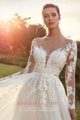 Abito da sposa Tulle Delicato Maniche illusione Pera Paletta A-line - Pagina 4