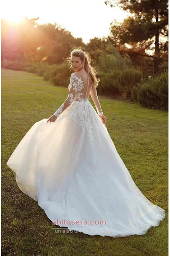 Abito da sposa Tulle Delicato Maniche illusione Pera Paletta A-line - Pagina 2