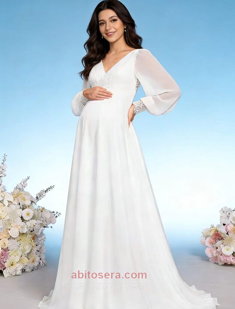 Abito da nozze Premaman Drappeggiato Impero Elegante Spazzare treno Abito da nozze Premaman Drappeggiato Impero Elegante Spazzare treno