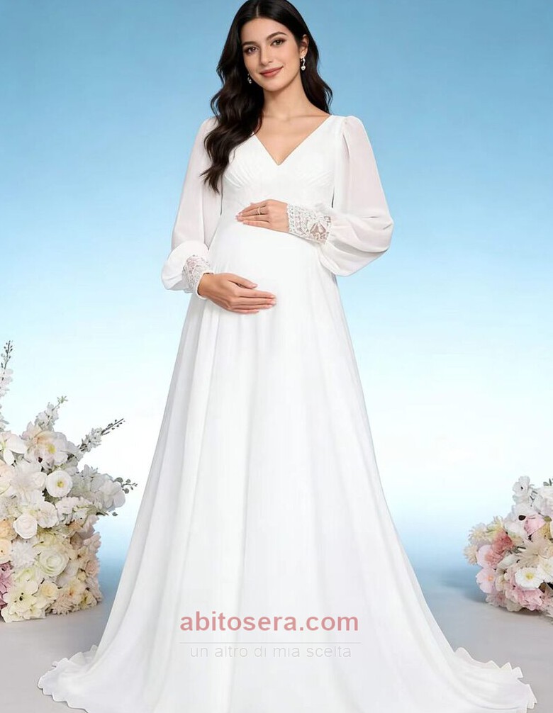 Abito da nozze Premaman Drappeggiato Impero Elegante Spazzare treno Abito da nozze Premaman Drappeggiato Impero Elegante Spazzare treno