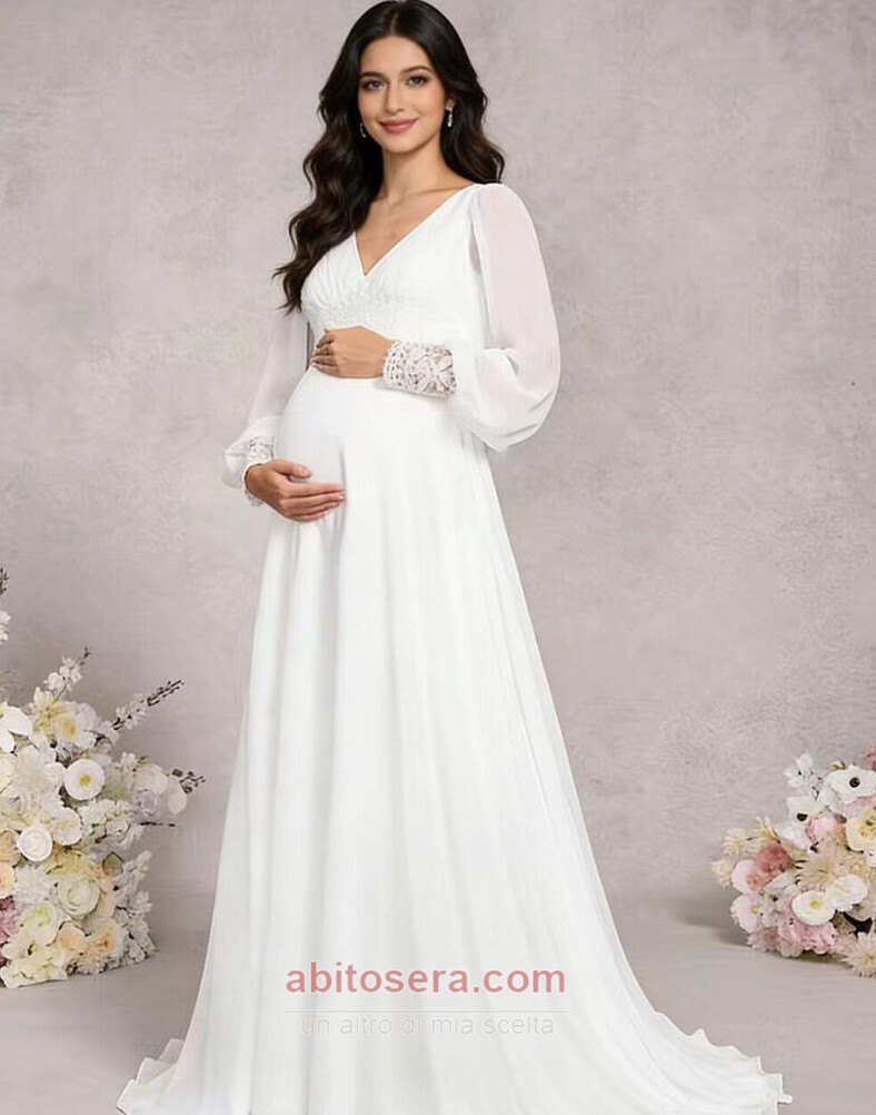 Abito da nozze Premaman Drappeggiato Impero Elegante Spazzare treno Abito da nozze Premaman Drappeggiato Impero Elegante Spazzare treno