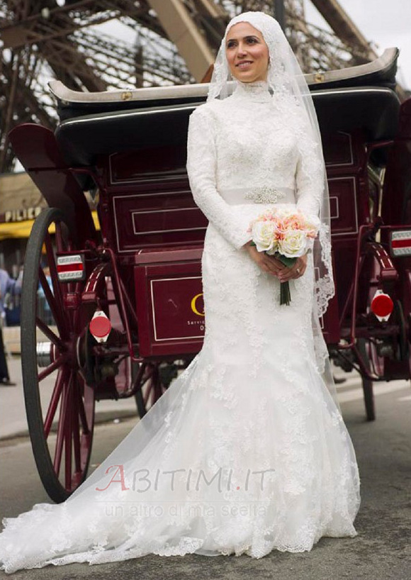 Vestito da sposa Inverno Coda A Strascico Cappella Applicato Con il velo