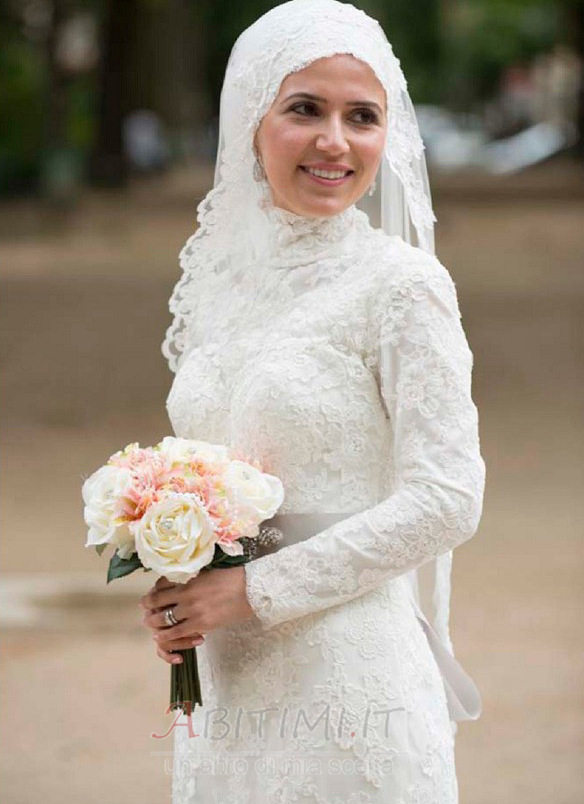 Vestito da sposa Inverno Coda A Strascico Cappella Applicato Con il velo