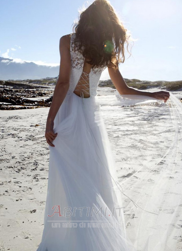 Vestito da sposa Pizzo A-line Spiaggia Senza maniche Vita naturale