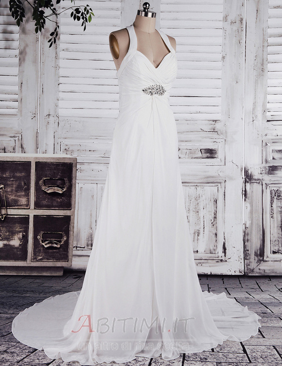 Vestito da sposa Vita dell'Impero Bianca Autunno lussi Sala Pieghe